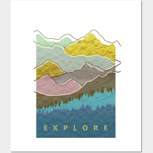 Watercolor Mountains Geometric Nature Woods Aesthetic Posters and Art